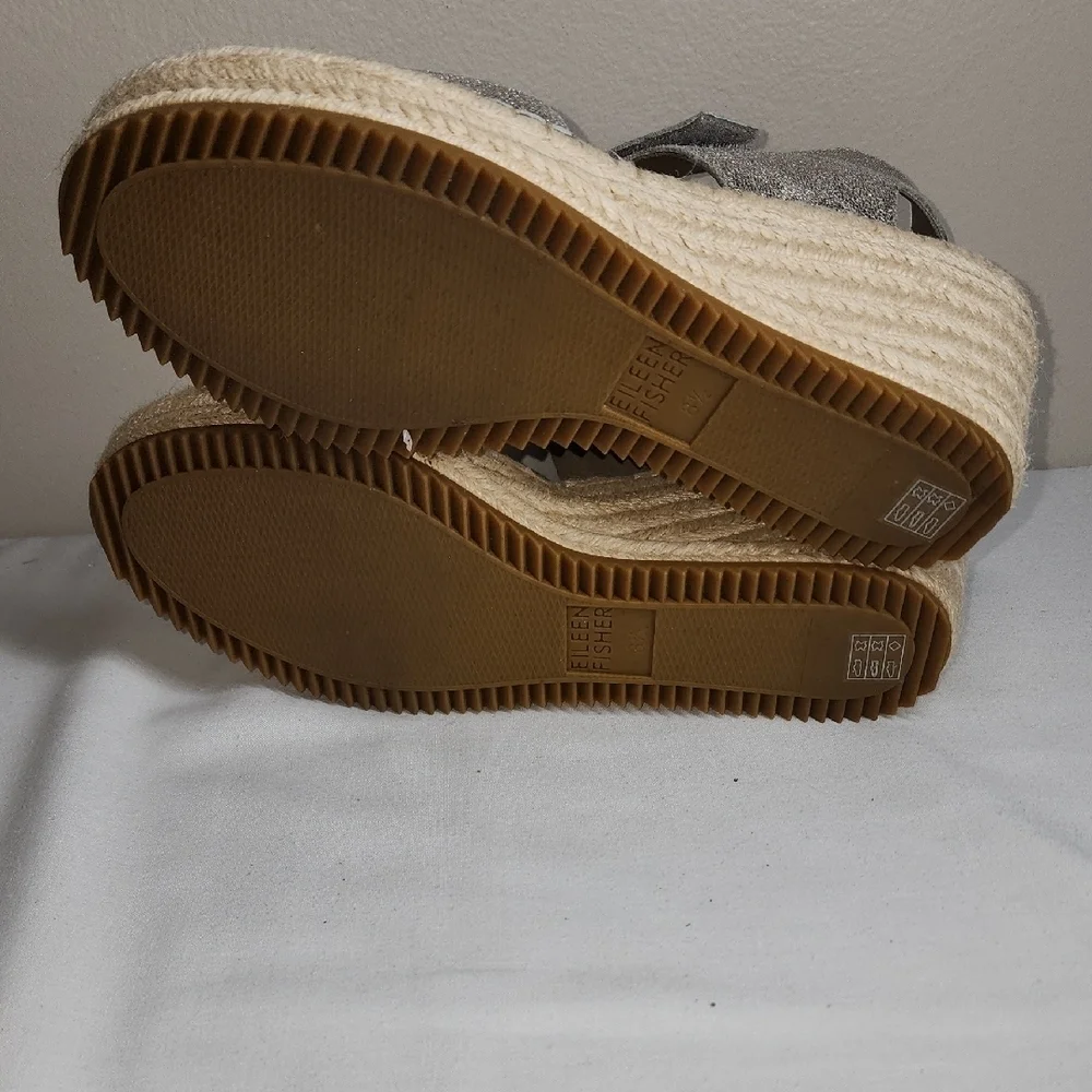 Eileen Fisher Silver Espadrille Wedges with Metallic Finish
